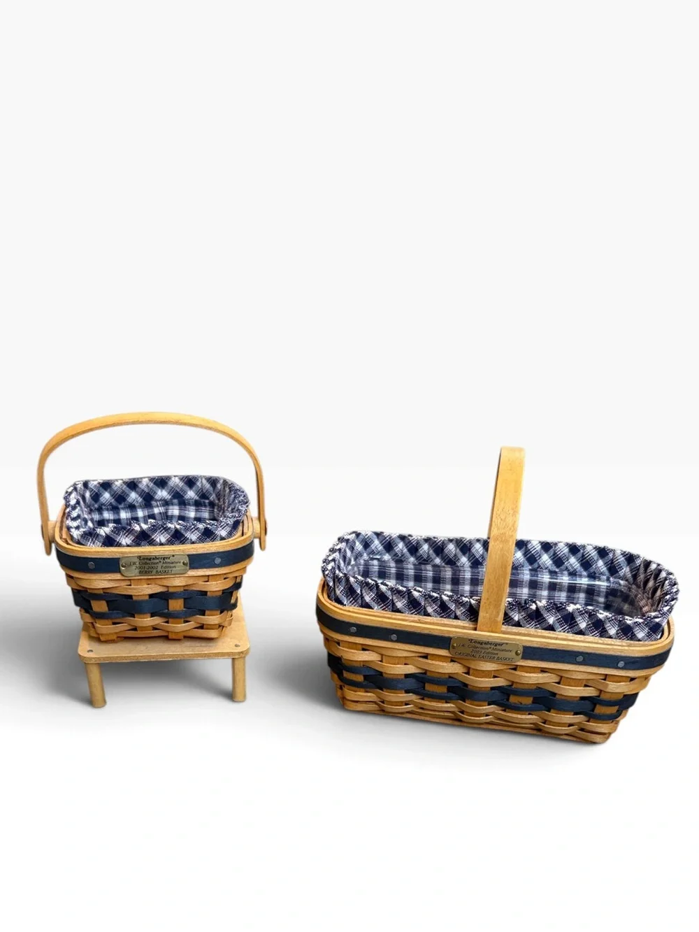 Longaberger J.W. Mini Berry Basket & Mini Original Easter Basket Lot of 2 Liners